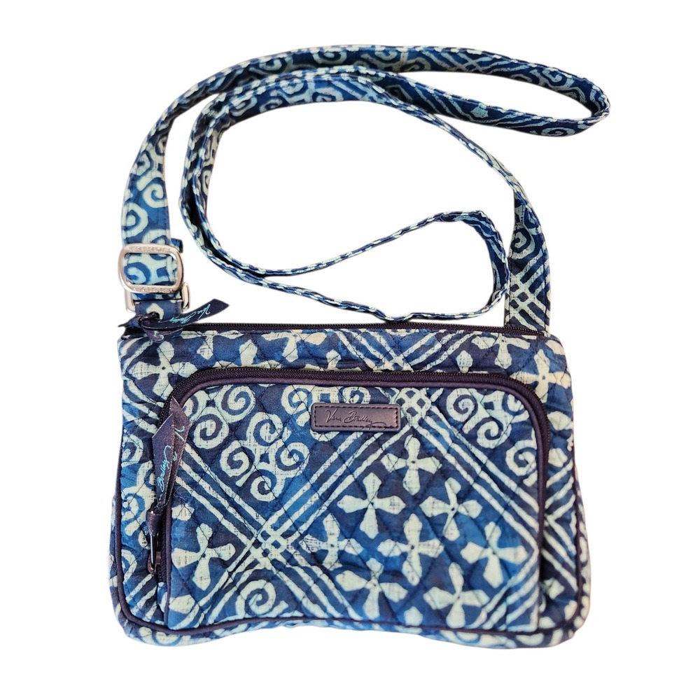 Vera Bradley Cuban Tile Blue White Quilted Crossbody Bag Purse Satchel